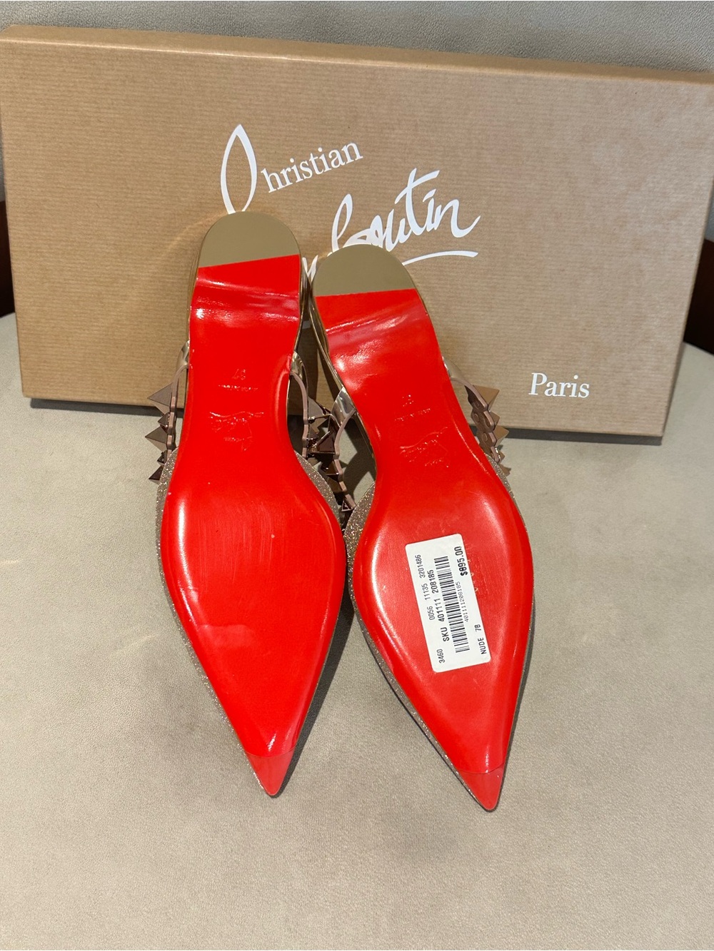 Christian Louboutin Choc Flat Mini Glitter Pointed-Toe Stud Strap Mule - Picture 8 of 8